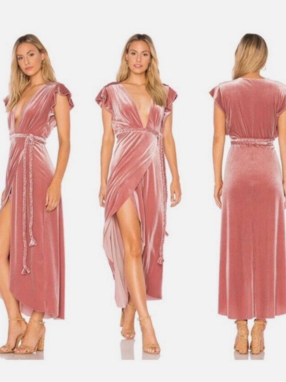 Misa LA Carolina Velvet Wrap Midi Dress Cocktail Wedding revolve glam chic